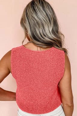 image-Beige V-Neck Lace-Up Sweater Vest - Stylish & Versatile