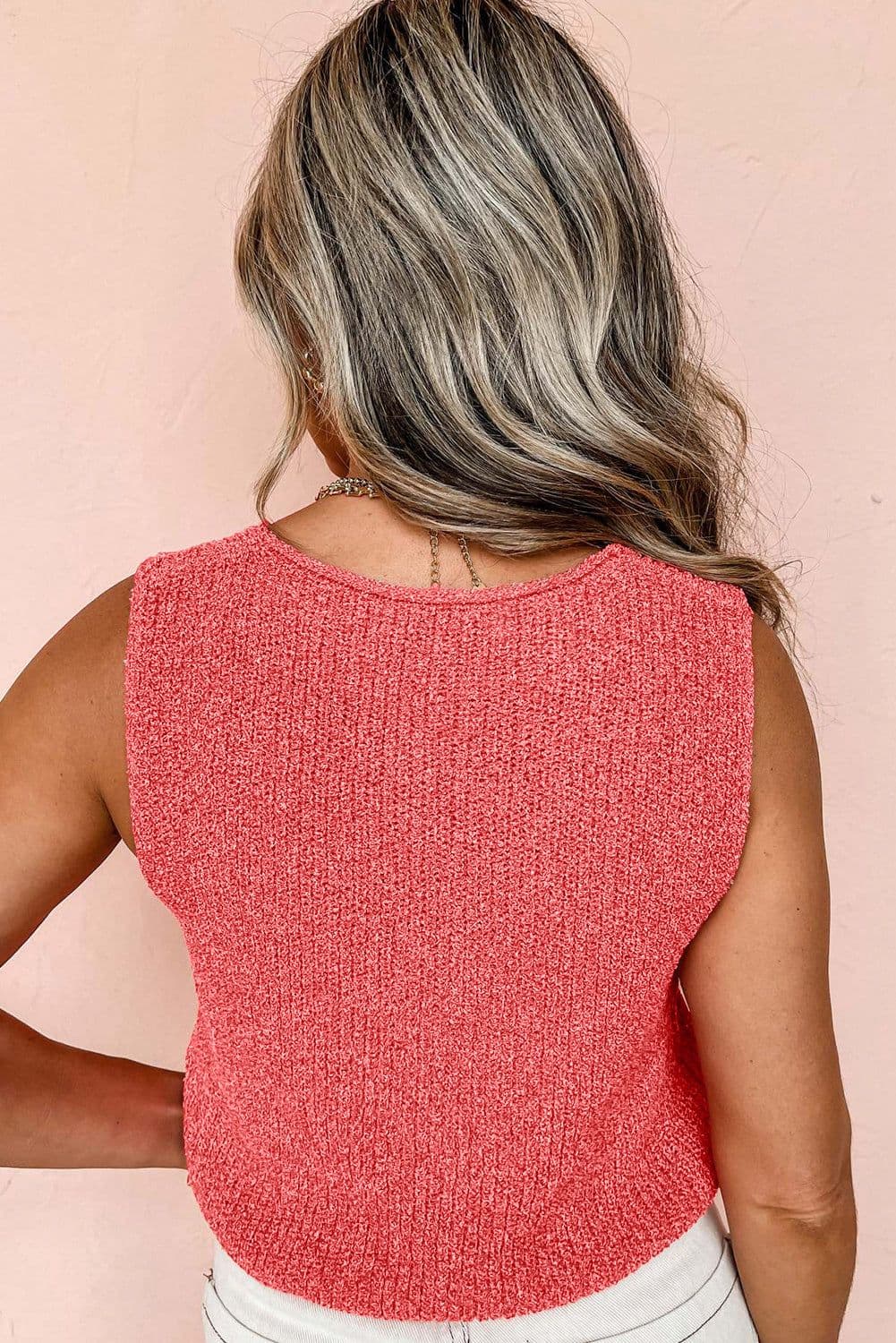 image-Beige V-Neck Lace-Up Sweater Vest - Stylish & Versatile