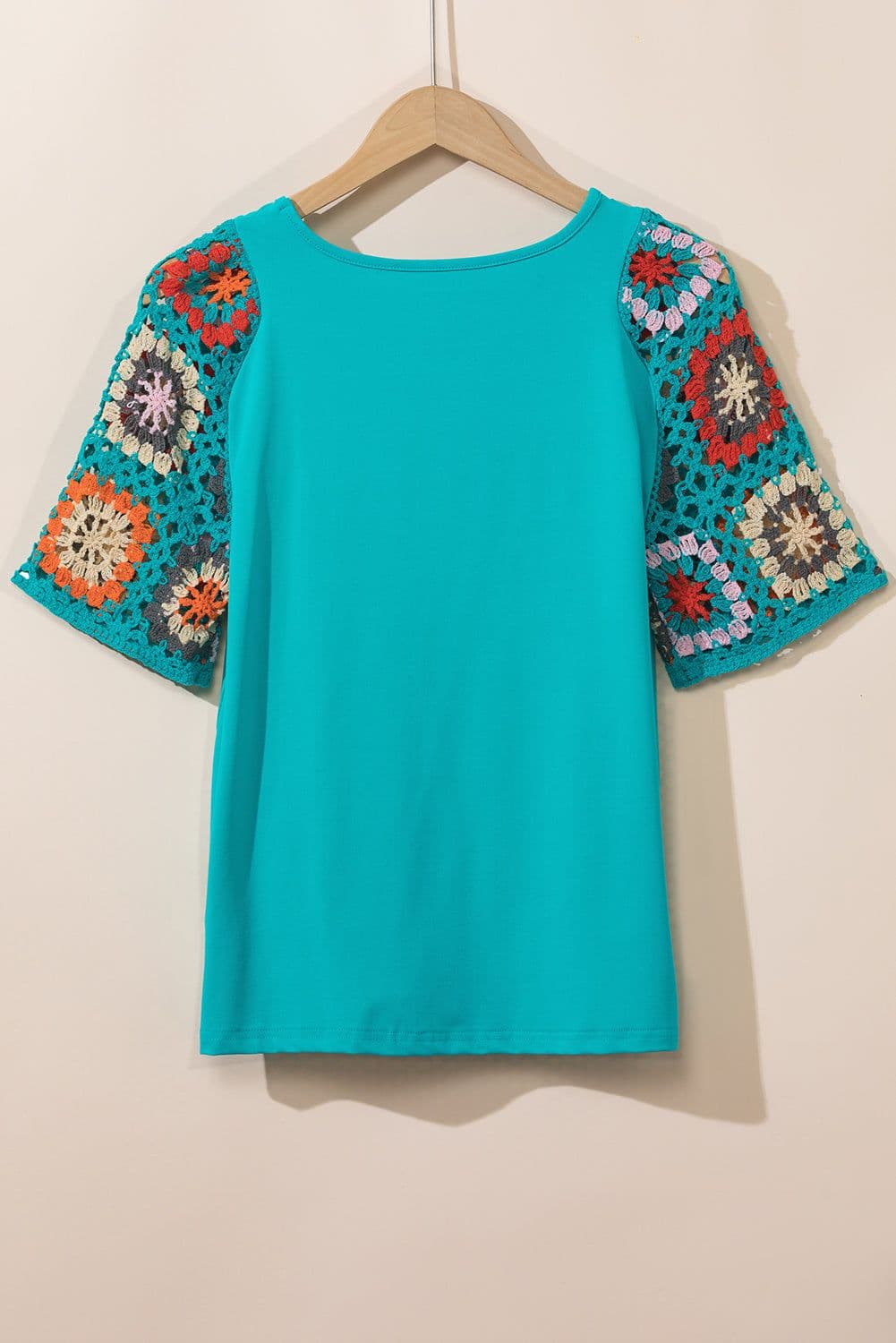 image-White Floral Crochet Top - Short Sleeve, Chic Round Neck, Relaxed Fit