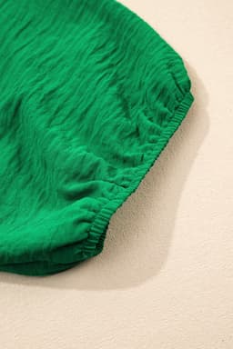 image-Dark Green Peplum Top - Ruched Waist Tied Back