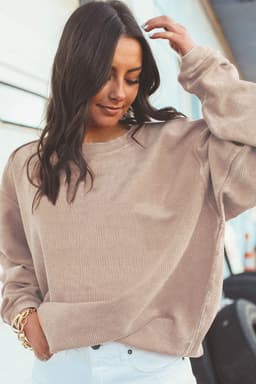 image-Strawberry Pink Ribbed Corded Oversized Sweatshirt