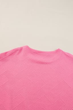 image-Strawberry Pink Textured Loose Fit T Shirt and Drawstring Pants Set