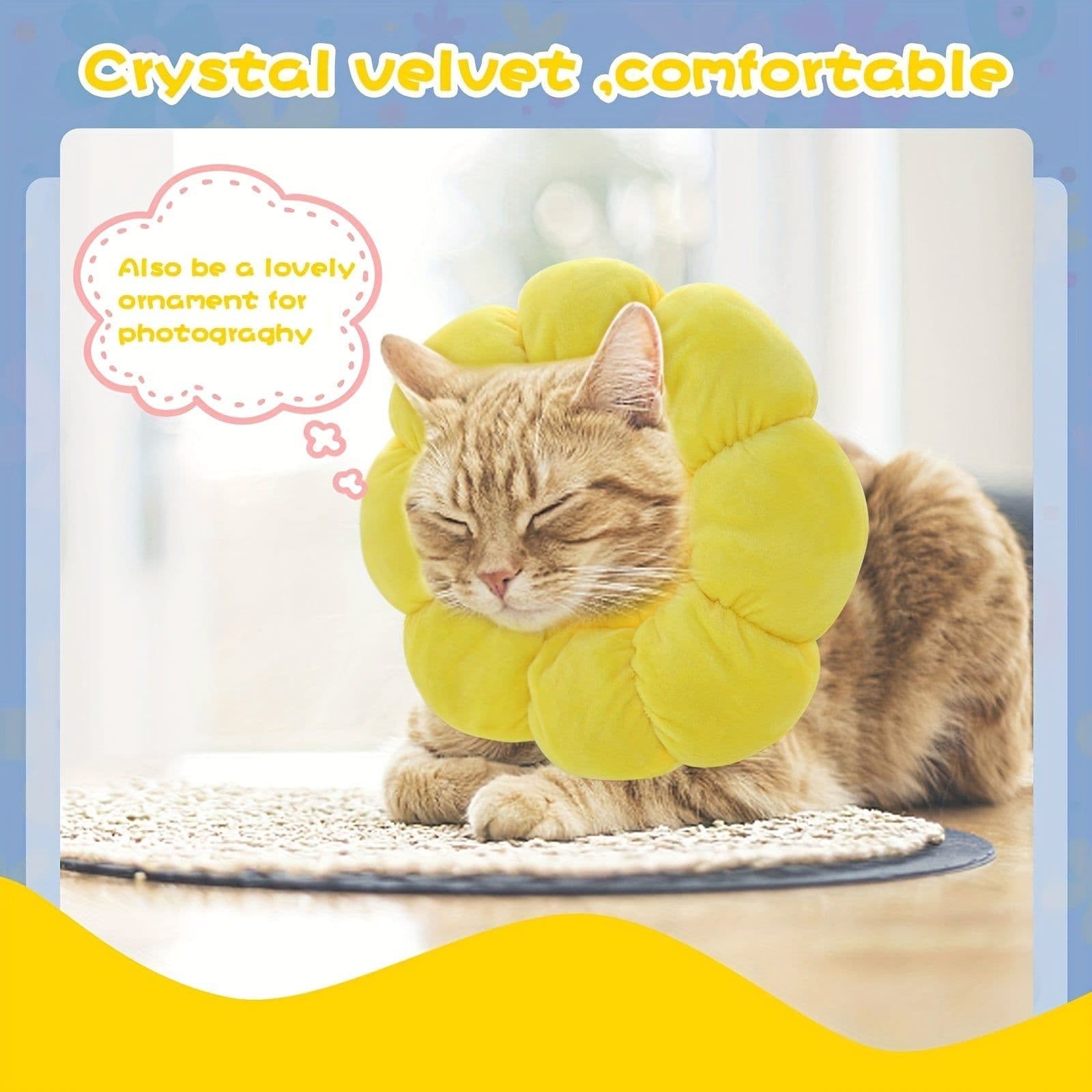 image-Cat Small Dog Recovery Collar, Cute Sunflower Neck Cone After Surgery, Adjustable Pet E Collar, Wound Healing Protective Cone Surgery Recovery Elizabethan Collars For Small Pets