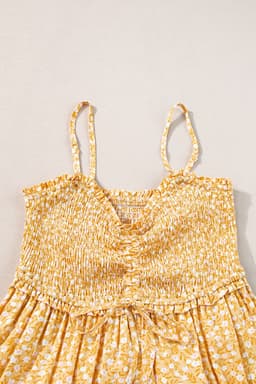 image-Yellow Frilly Smocked High Waist Floral Maxi Dress