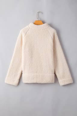image-Fleece High Neck Drop Shoulder Pullover Sweatshirt - White