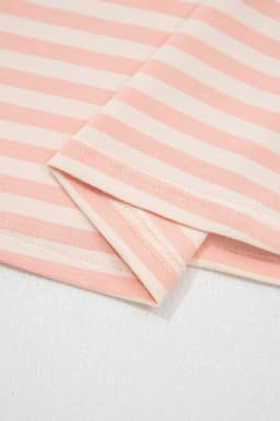 image-Pink Stripe Contrast Neck Loose Tee and Drawstring Shorts Set