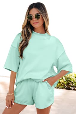 image-Yellow Cream Mock Neck Tee & Shorts 2pc Set