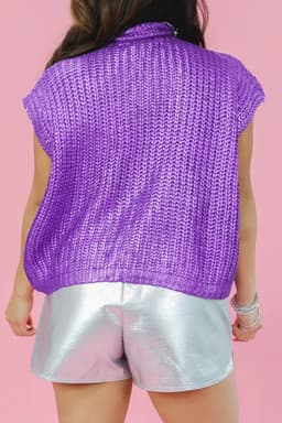 image-Bright Green High Neck Knit Sweater - Short Sleeve
