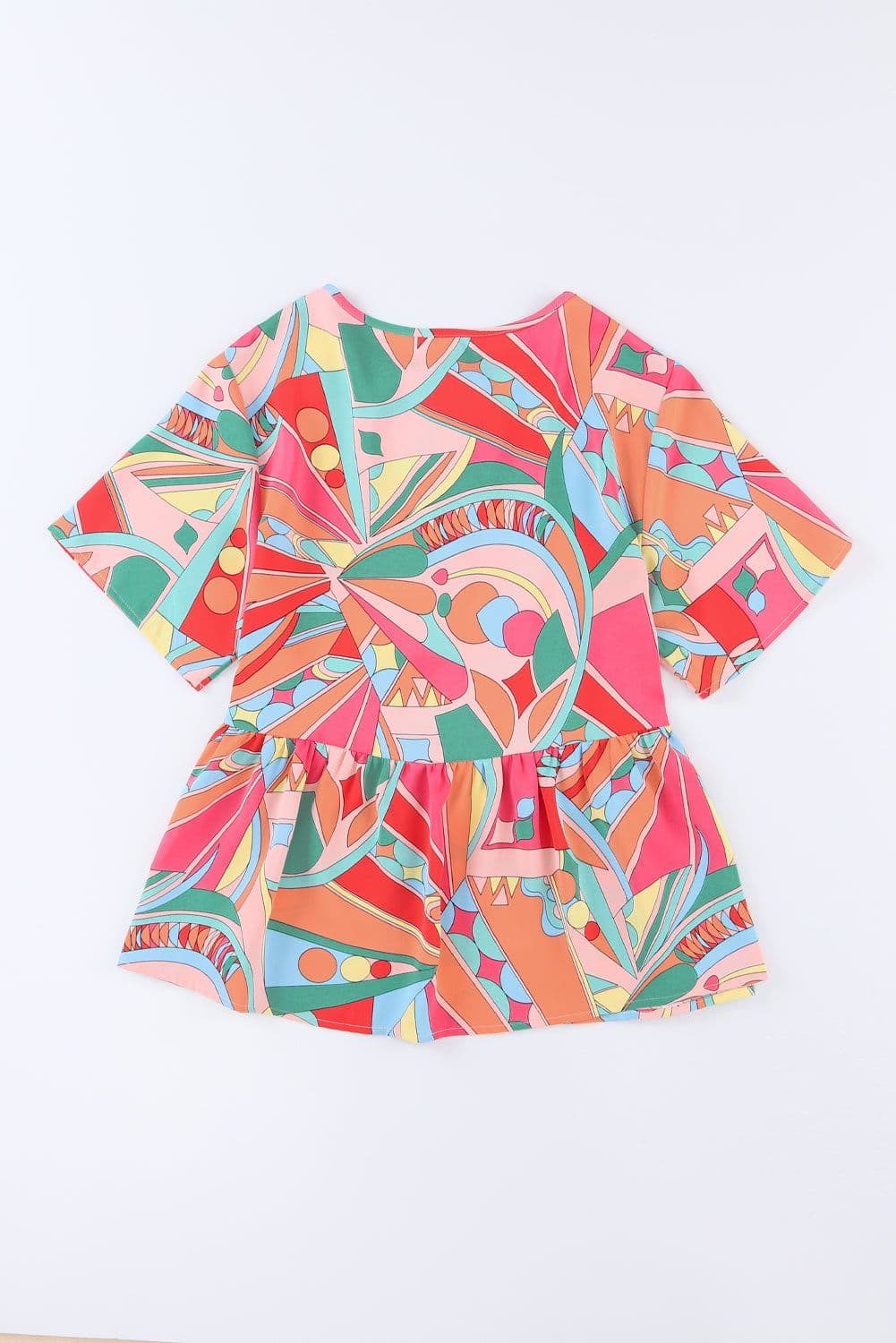 image-Multicolor Boho V-Neck Flowy Blouse - Split Sleeves Abstract Pattern
