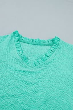 image-Sachet Pink Blouse Flower Embroidered Frilled V Neck