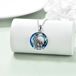image-Sterling Silver Viking Wolf Earrings Necklace Jewelry with Crystal