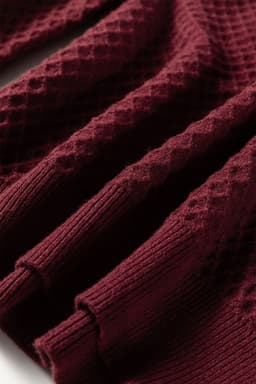 image-Burgundy Contrast Lace Frilled Trim Raglan Sleeve Sweater