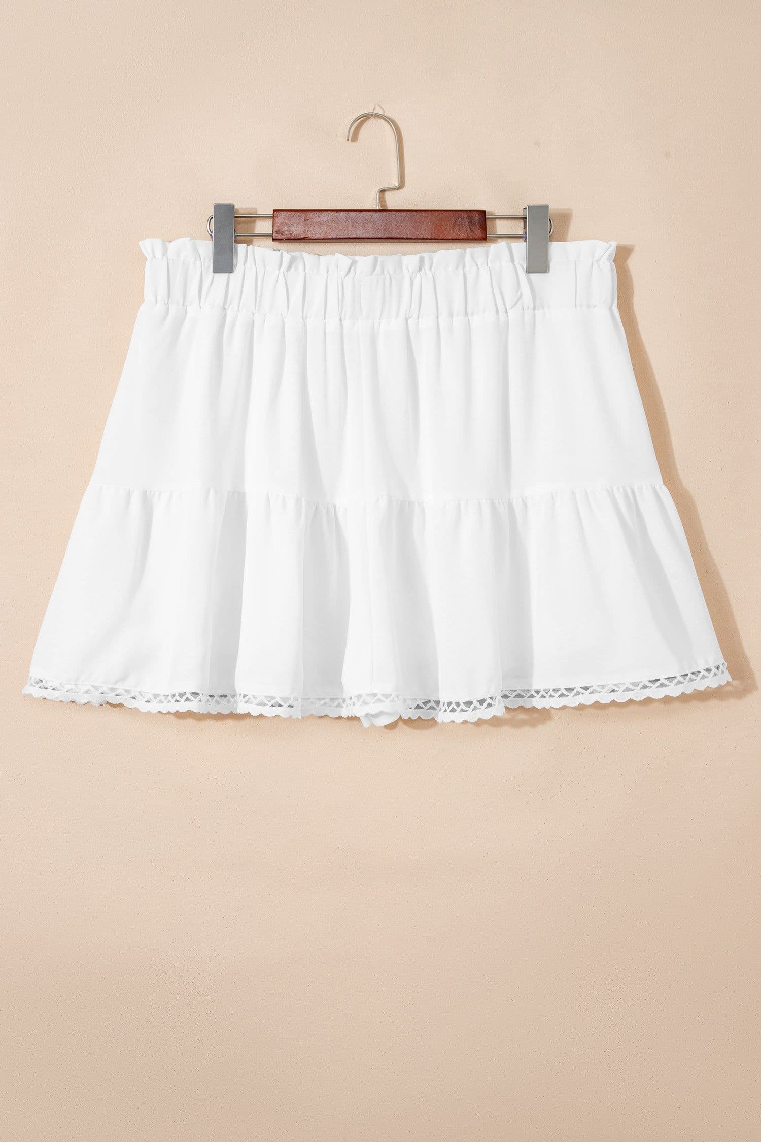 image-Parchment Plus Size Frilled Elastic Waist Lace Trim Boho Ruffled Shorts