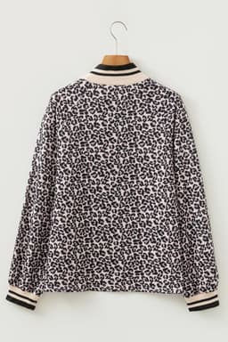 image-Khaki Leopard Print Half Zip Blouse