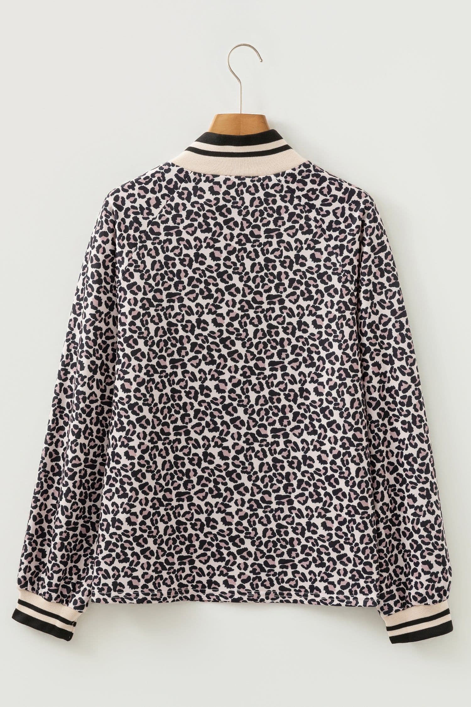 image-Khaki Leopard Print Half Zip Blouse