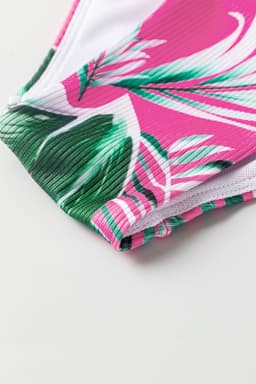 image-Rose Tropical Print Textured Bikini Bottoms