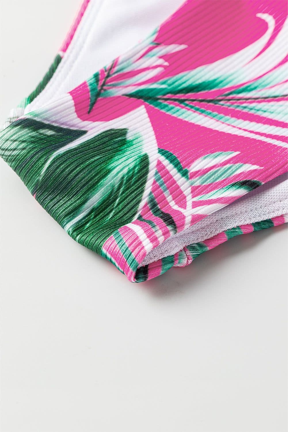 image-Rose Tropical Print Textured Bikini Bottoms