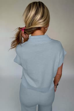 image-Light Grey Half Zip Polo Tee Casual Pant Set