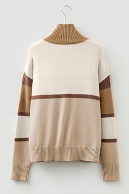 image-Parchment Colorblock Zipped Collared Pullover Sweater