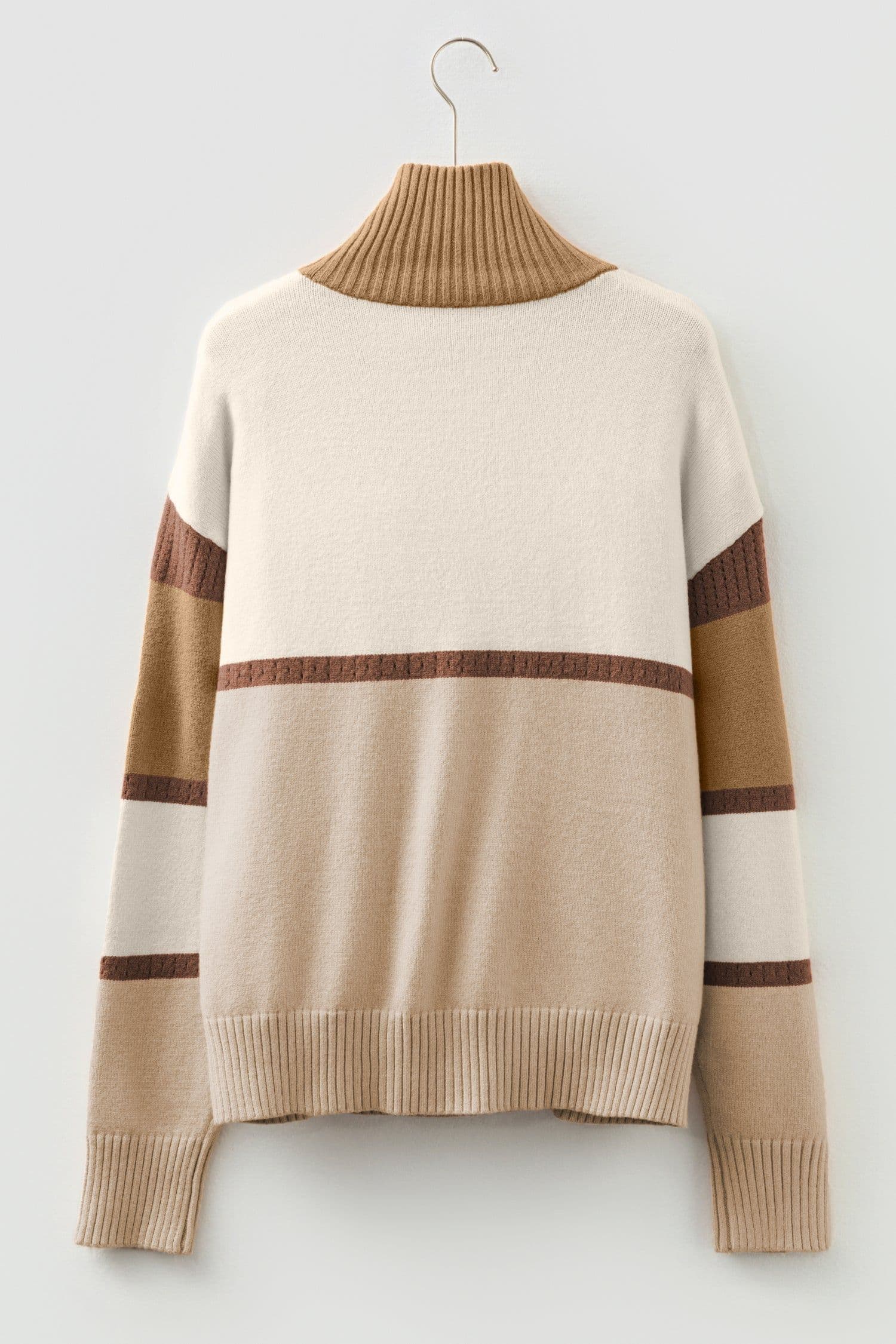 image-Parchment Colorblock Zipped Collared Pullover Sweater