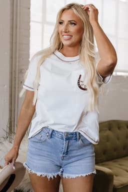 image-White Rodeo Horseshoe Embroidered Patch Pocket T Shirt