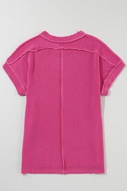 image-Medium Grey Textured Knit T-shirt with Exposed Stitching
