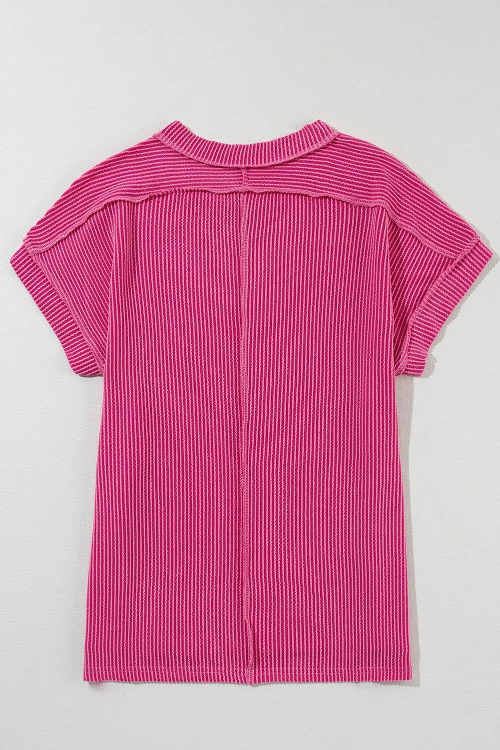 image-Medium Grey Textured Knit T-shirt with Exposed Stitching