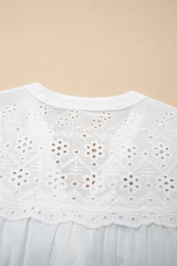 image-White Flower Eyelet Embroidered Patchwork Sheer Shirt