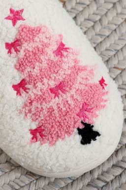 image-White Plush Christmas Tree Slippers Contrast Liner