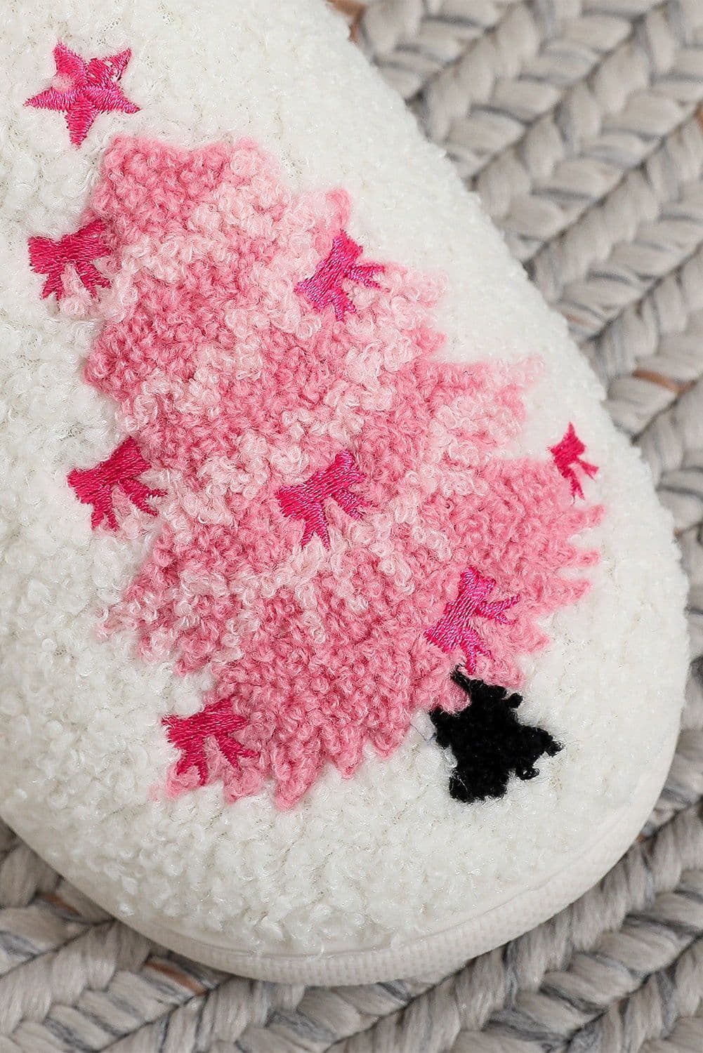 image-White Plush Christmas Tree Slippers Contrast Liner