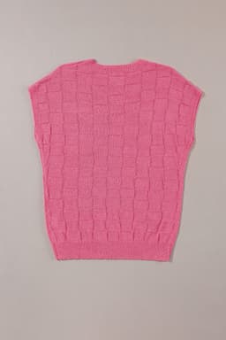 image-Pink Lattice Textured Knit Short Sleeve Sweater - Sizes S-3XL