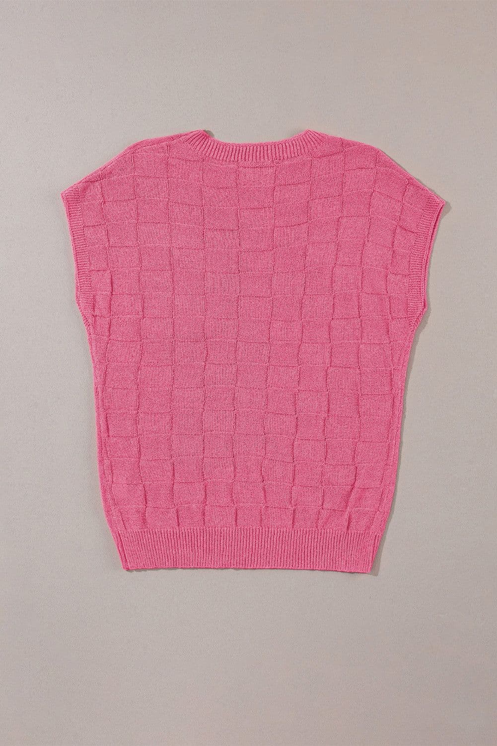 image-Pink Lattice Textured Knit Short Sleeve Sweater - Sizes S-3XL