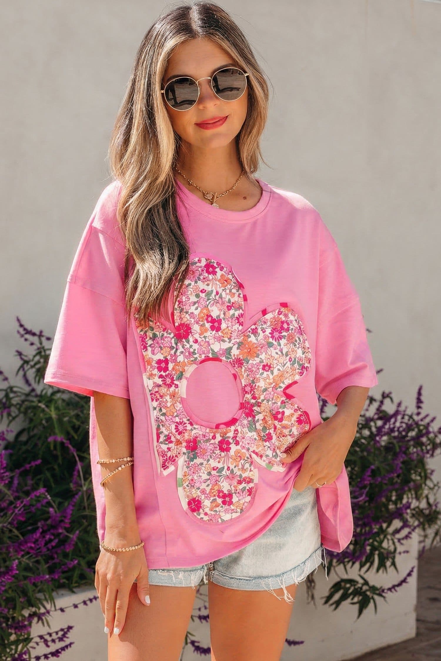 image-Jet Stream Floral Patched Oversized Tee