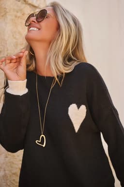 image-Black Heart Detail Contrast Cuffs Baggy Sweater