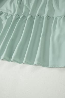 image-Bright Green V Neck Puff Sleeve High Waist Tiered Maxi