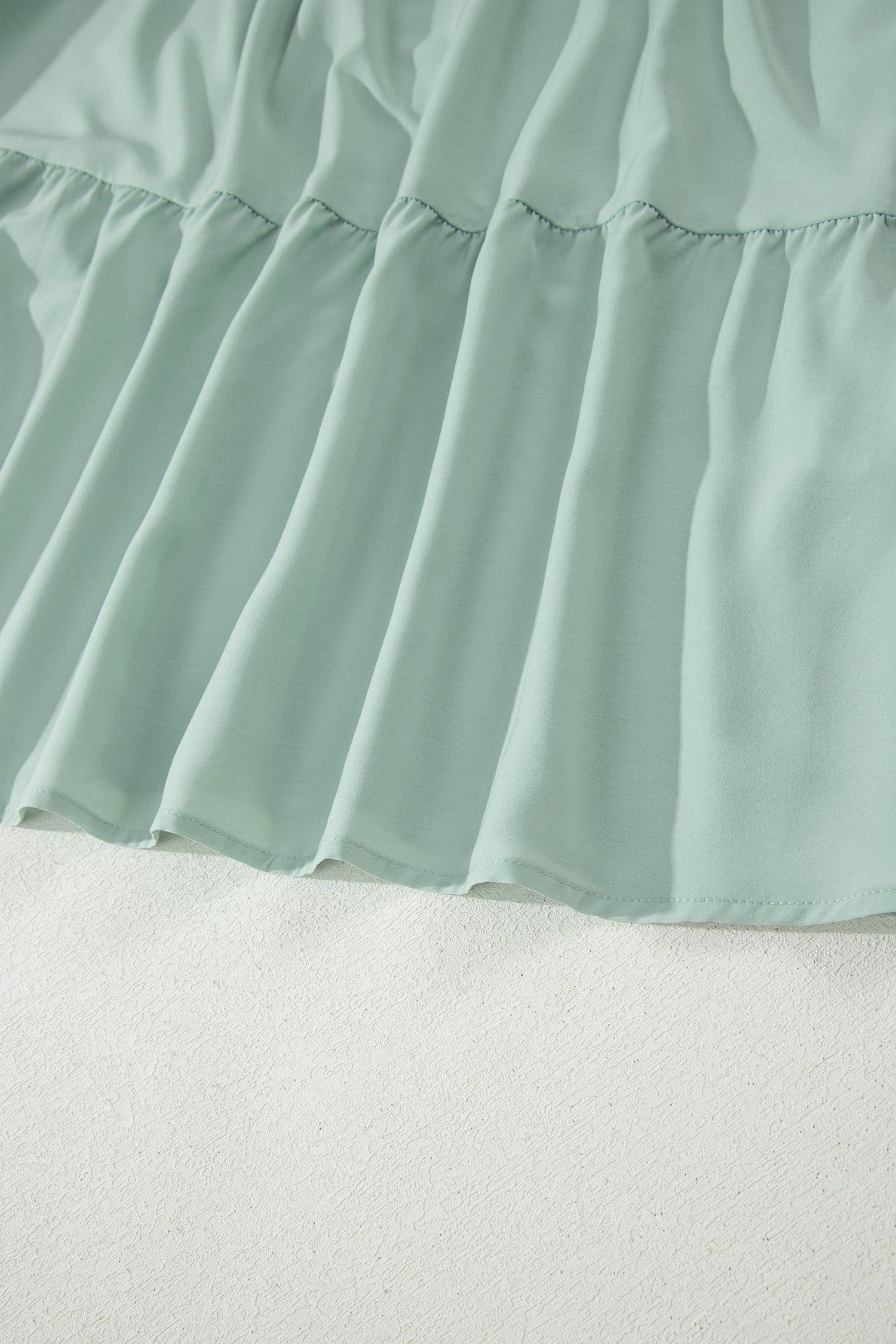 image-Bright Green V Neck Puff Sleeve High Waist Tiered Maxi