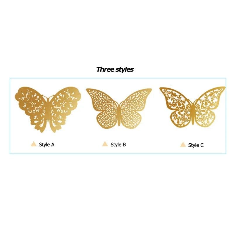image-12Pcs/Set Hollow 3D Butterfly Wall Stickers For Wedding Decoration Living Room Window Home Decor Gold Silver Butterflies Decals