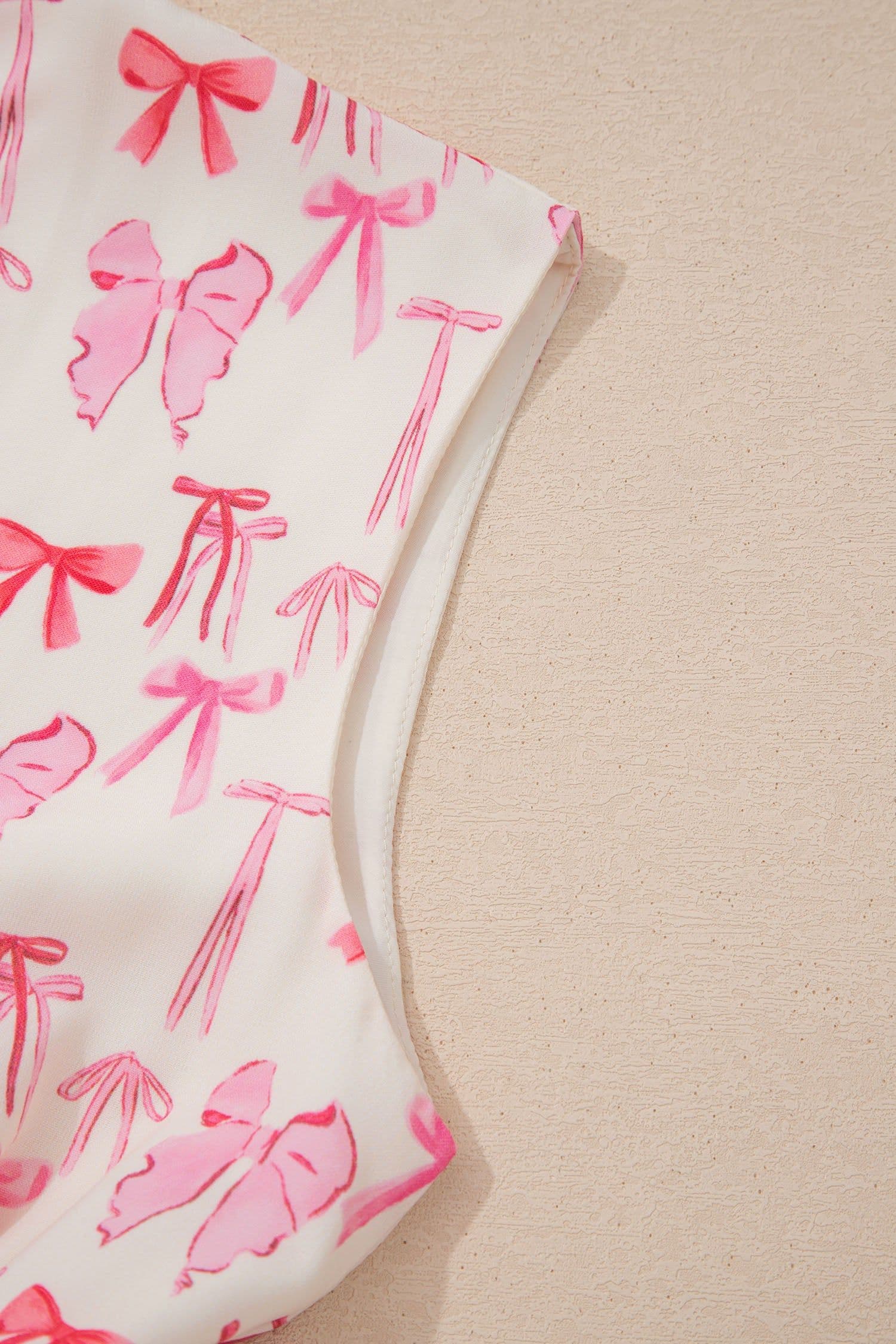 image-Pink Full Zip Cinched Waist Sleeveless Bow Mini Dress