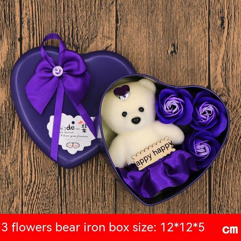 image-Soap Flower Gift Box Valentine's Day Gift Mother's Day Creative Gifts Bear Flower Rose Heart Shaped Tin Box