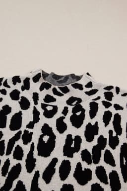 image-Black Plus Size Leopard Print High Neck Short Sleeve Sweater