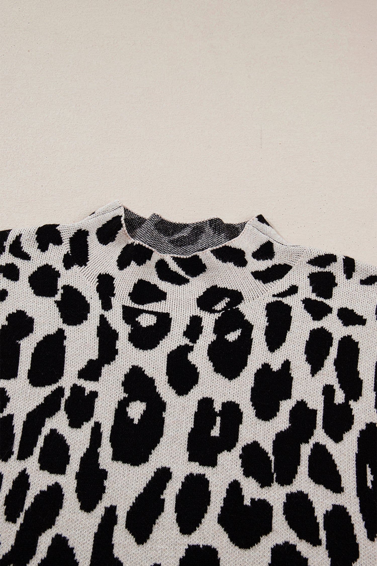 image-Black Plus Size Leopard Print High Neck Short Sleeve Sweater