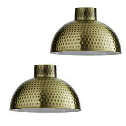 image-2 Pack Green Brass Retro Easy Fit Lamp Light Shade E27 Base Pendant Metal 26cm Dome Shape Large Lamp Shades