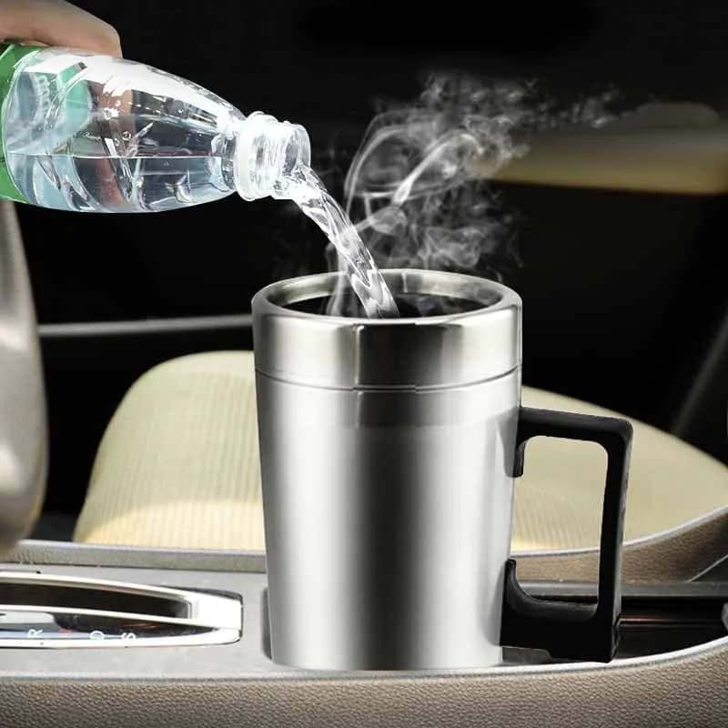 image-Stainless Steel Vehicle Heating Cup Heat Insulation Electric Car Kettle Camping Travel Kettle Water Coffee Thermal Mug