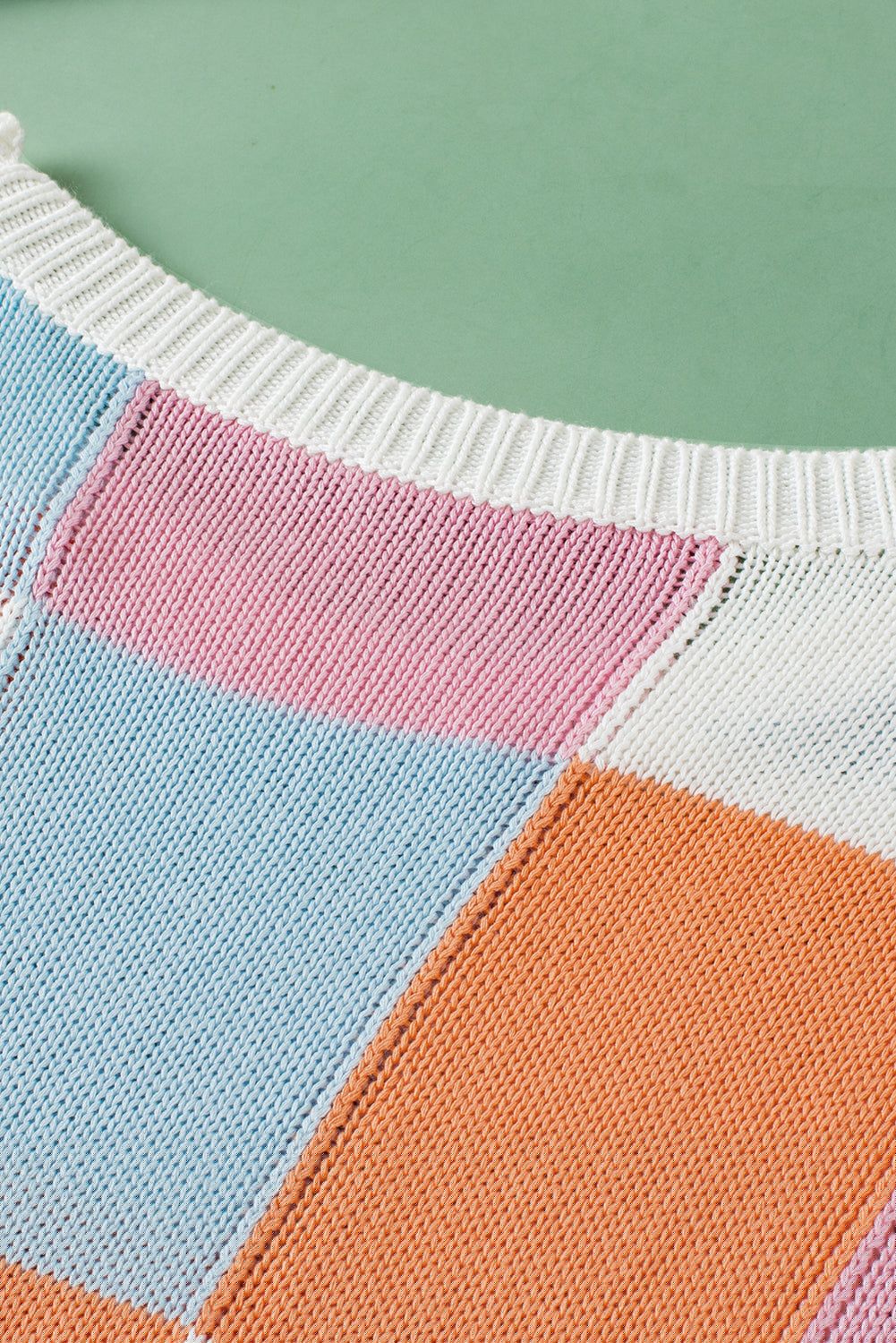 image-Grapefruit Orange Color Block Cap Sleeve Sweater