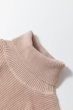 image-Solid Color Turtleneck Knit Tank Top - Oatmeal