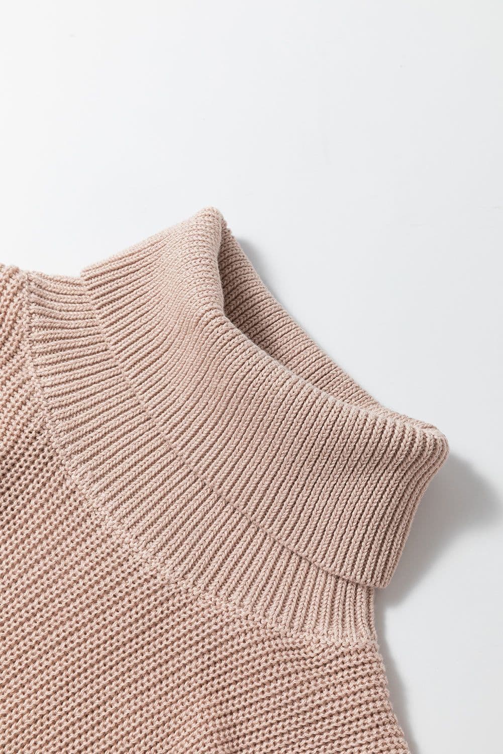 image-Solid Color Turtleneck Knit Tank Top - Oatmeal