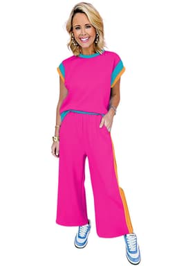 image-Strawberry Pink Color Block Two-Piece Set