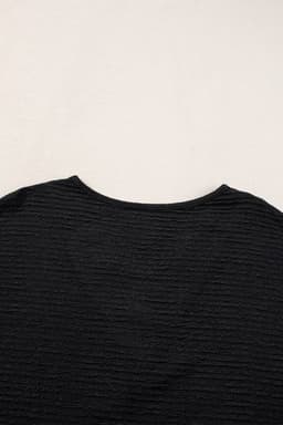 image-Khaki Textured Wide Sleeve V Neck T Shirt