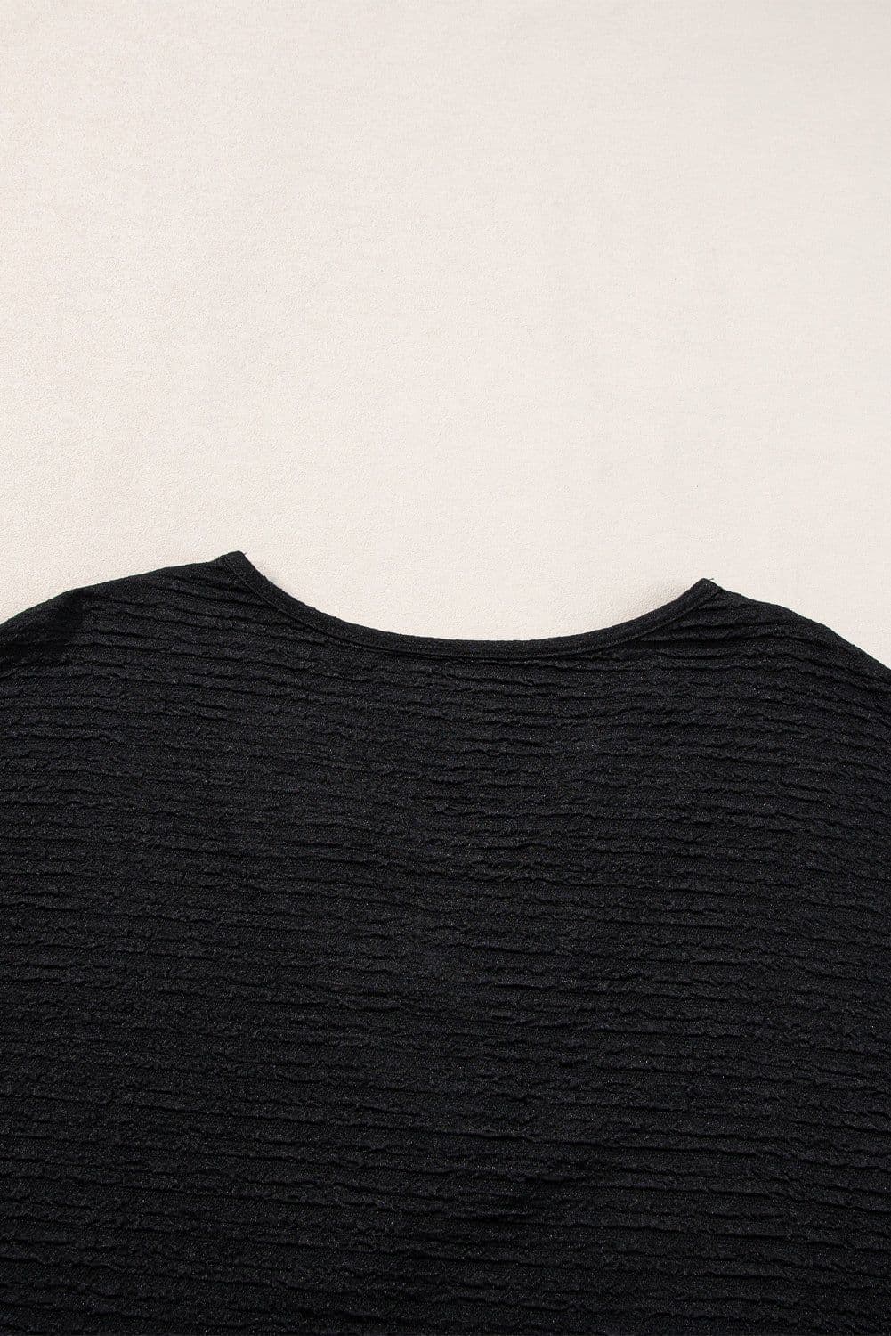 image-Khaki Textured Wide Sleeve V Neck T Shirt