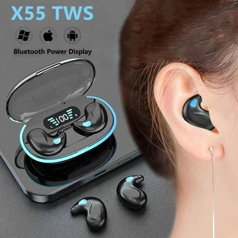 image-Mini Invisible Sleep Wireless Earphone Bluetooth 5.0 Hidden Earbuds IPX5 Waterproof Noise Cancelling Touch Control Headphone X55